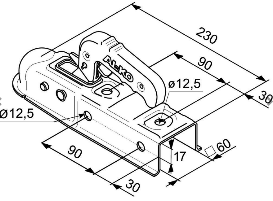 Kugelkupplung 4-kant 60mm, 750kg – Bild 2